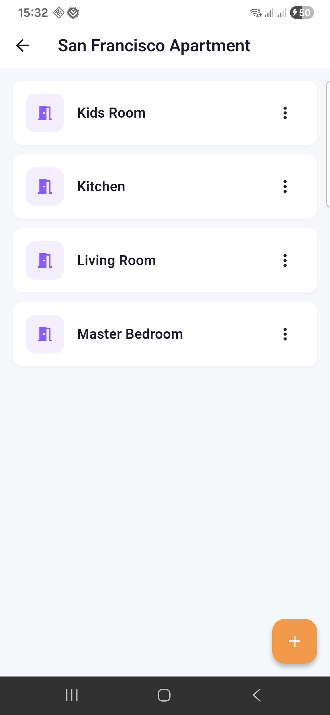 Rooms list within a home